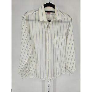 John Henry Mens Sz 16 32/33 Long Sleeve Button Up Dress Shirt Light Blue Striped